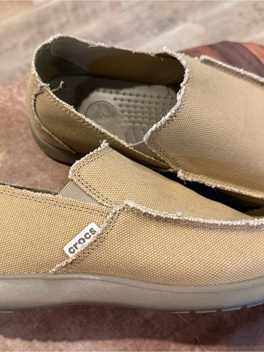 CROCS Men's Tan Canvas Slip-On Loafers - Picture 2 of 3